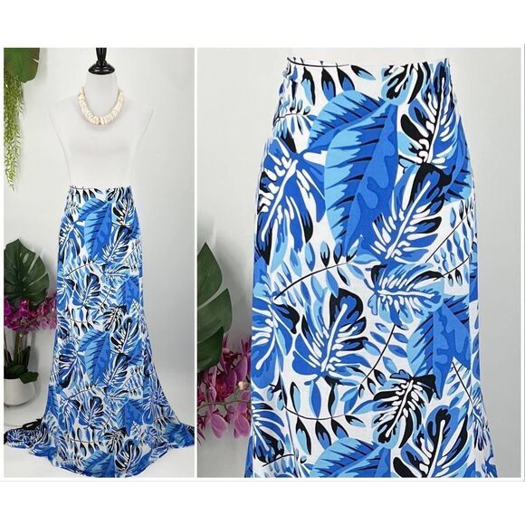 White/Black/Blue Tropical Foliage Hawaiian MAXI SARONG Kīkepa Pareo Beach Wrap - Picture 3 of 4